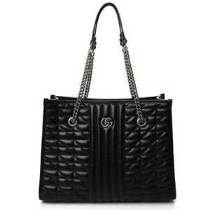 Gucci Marmont Matelasse Aria Medium Black Leather Tote